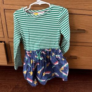 Mini Boden Green Striped Dress with Starry Blue Skirt